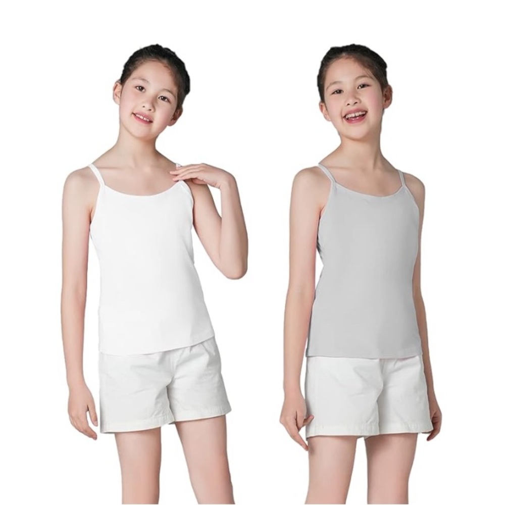 QBK Training Bras Camisoles For Teens 2 - - Pack Girls Size 10-12 Gray & White